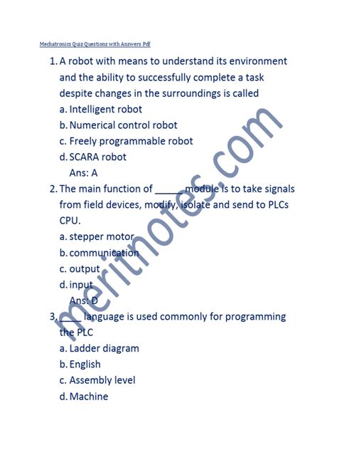 Full Download Mechatronics Question Answers 