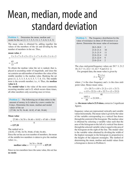 Read Median Mode Standard Deviation 