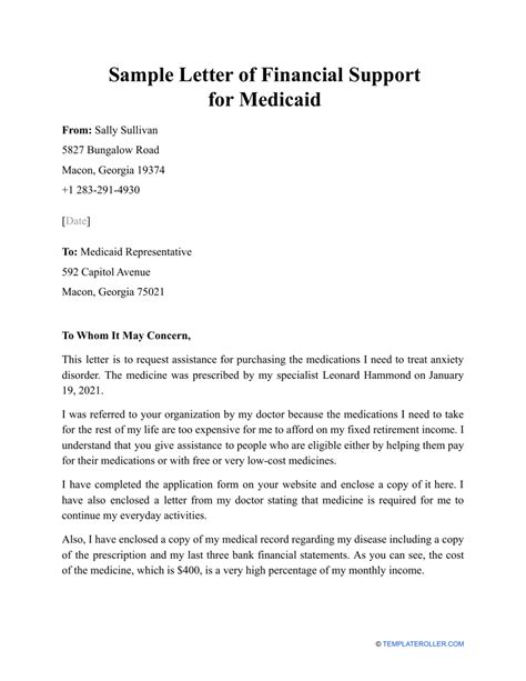 Medicaid Support Letter Sample For Parents