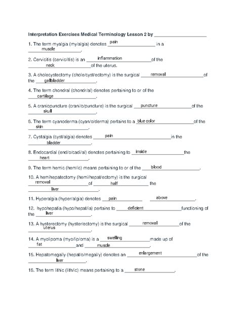 medical terminology interpretation exercise lesson 6