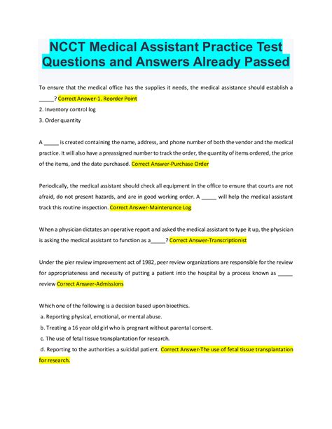 Read Medical Assistant Skills Assessment Test With Answers 