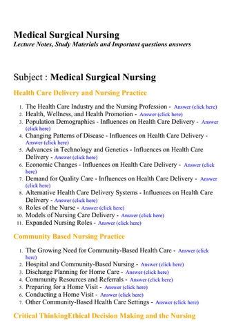 Download Medical Surgical Nursing Lecture Notes 
