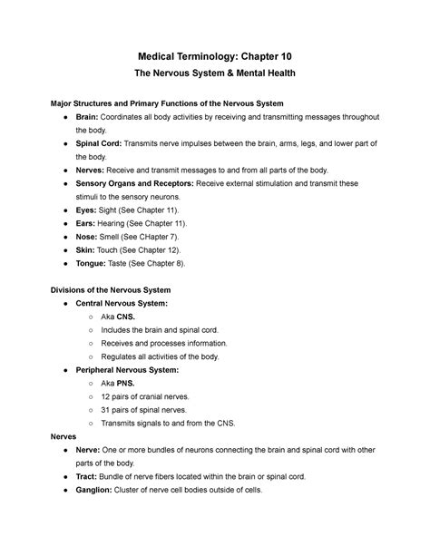 Read Online Medical Terminology Chapter 10 The Nervous System Answers 