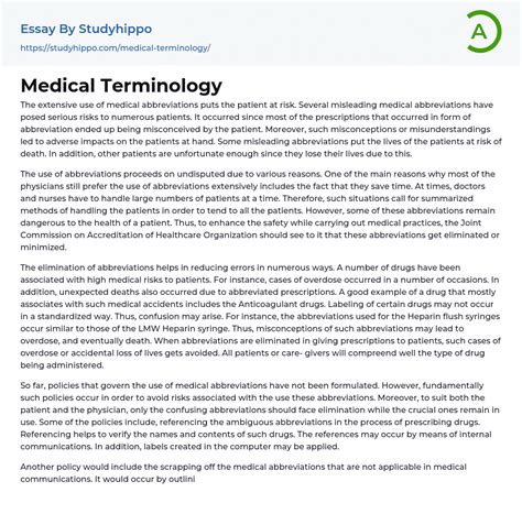 Read Online Medical Terminology Papers 