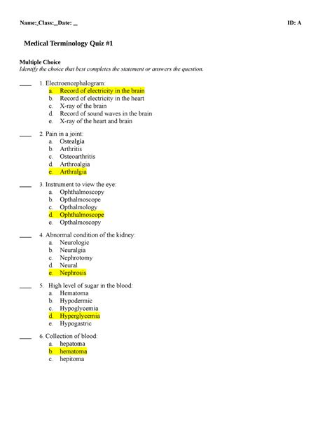 Read Medical Terminology Test Questions And Answers 