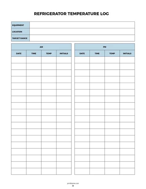 Medication Refrigerator Temperature Log Template Twice Daily