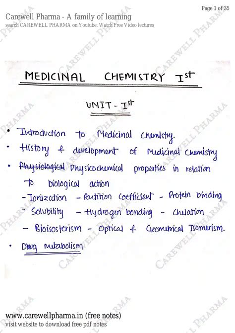 Medicinal Chemistry 4th Sem Notes