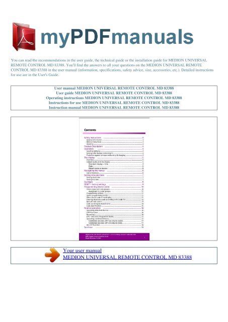 Full Download Medion Universal Remote Control User Guide 