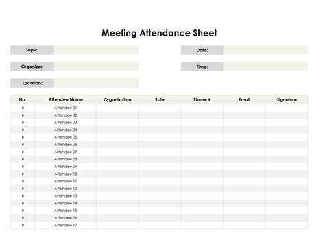 Read Online Meeting Attendance Register Template 