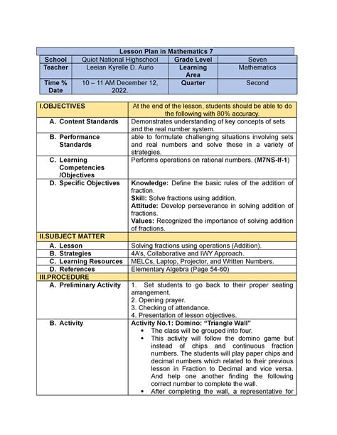Mega Lesson Plan For Mathematics