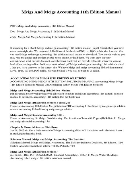 Download Meigs And Meigs11Th Edition Solved Problems File Type Pdf 