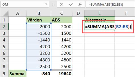 mellanskillnad 2 tal excel formel