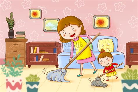 membantu ibu membersihkan rumah