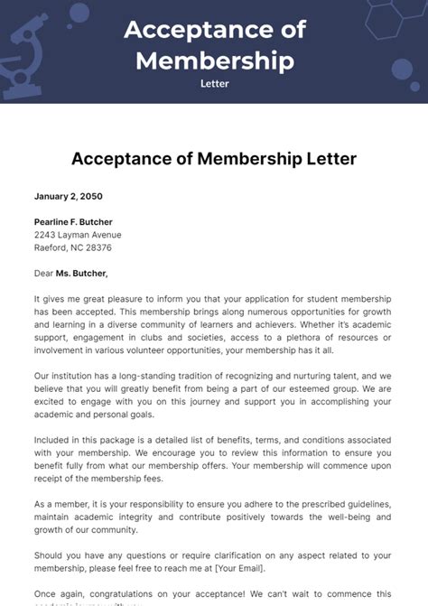 membership acceptance letter sample