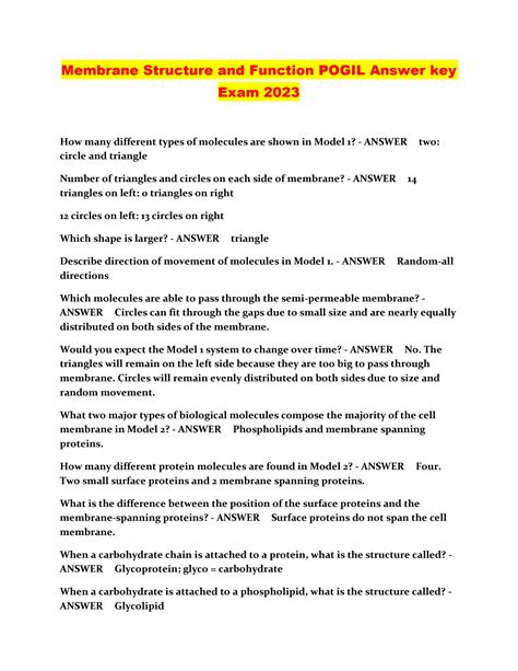 Full Download Membrane Function Pogil Answers 
