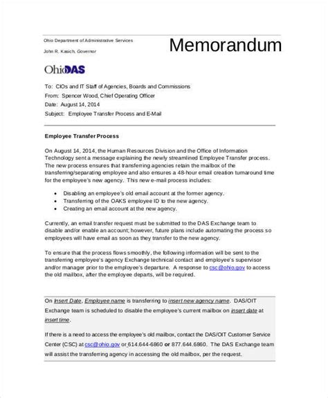 Memo For Transfer Of Work Assignment