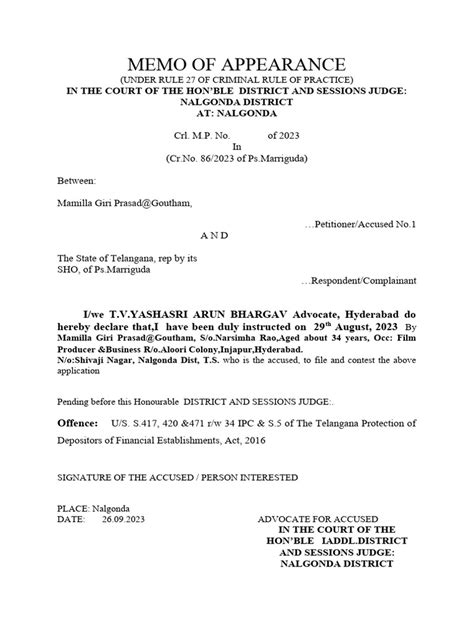 Memo Of Appearance