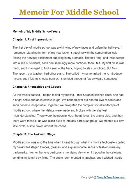 memoir examples for primary school students