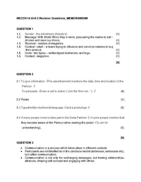 memorandum question 1