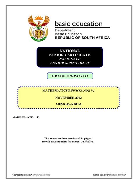 Full Download Memorandum Of Mathematics Paper 1 November 2013 
