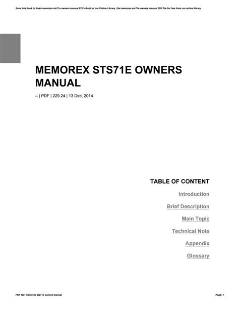Read Online Memorex Sts71E User Manual 