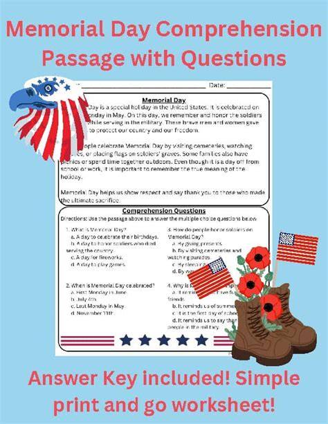 memorial day passage with comprehension questions