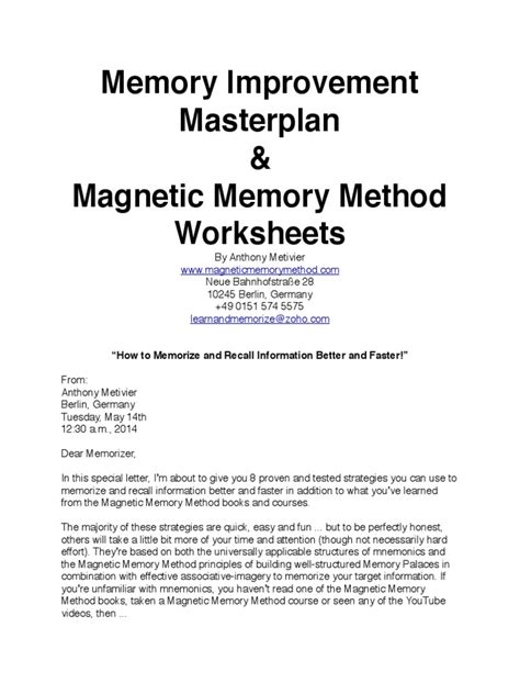 Memory Improvement Masterplan Magnetic Memory Method