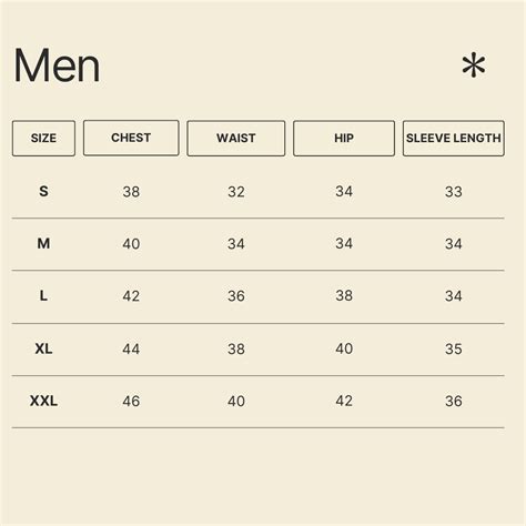 Men Large Size Chart