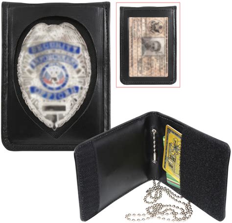 Men S Black Leather Id   Badge Holder Wallet - Idcash Slot