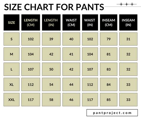 Men S Size Chart For Pants
