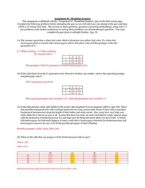 mendelian genetics problem set answers