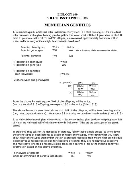 Mendelian Genetics Problems And Solutions