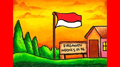menggambar tema kemerdekaan indonesia sederhana