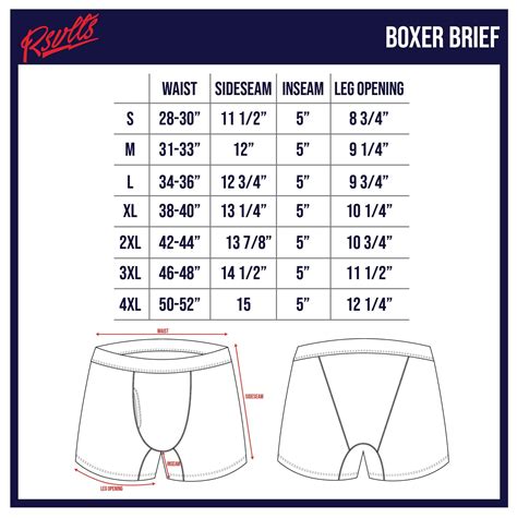 Mens Boxers Size Chart
