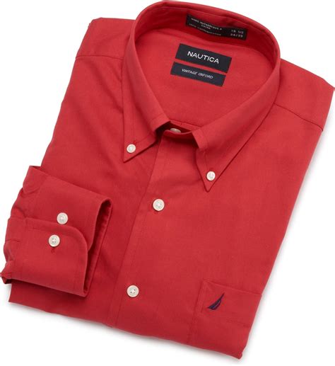 Mens Red And White Button Down Shirt