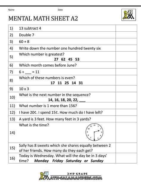 Mental Math 2nd Grade Mental Math Worksheets Grade 2 - Mental Math Worksheets Grade 2