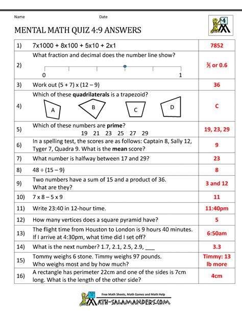 Mental Math 4th Grade Math Salamanders Mental Math Worksheets Grade 4 - Mental Math Worksheets Grade 4
