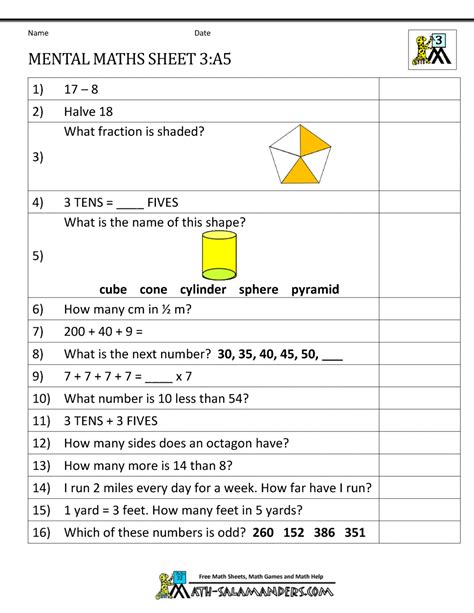 Mental Math Worksheets Math Salamanders Mental Math Worksheets Grade 4 - Mental Math Worksheets Grade 4
