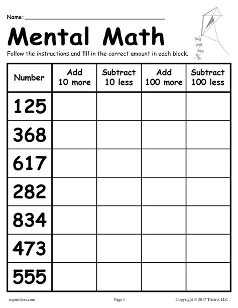 Mental Math Worksheets Prinatble Worksheets With Answers Mental Math Worksheet For Kindergarten - Mental Math Worksheet For Kindergarten