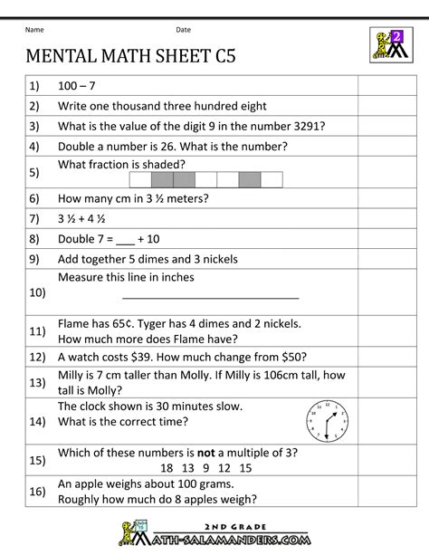 Mental Math Worksheets The Curriculum Corner 4 5 Mental Math Practice Worksheets - Mental Math Practice Worksheets