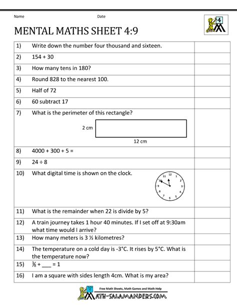 Mental Maths Test Year 4 Worksheets Math Salamanders Mental Math Worksheets Grade 4 - Mental Math Worksheets Grade 4