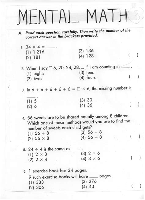 Mental Maths Worksheets For Class 4 Cbse Papers Mental Math Worksheets Grade 4 - Mental Math Worksheets Grade 4
