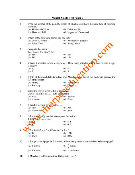 Read Mental Ability Test Papers For Class 4 