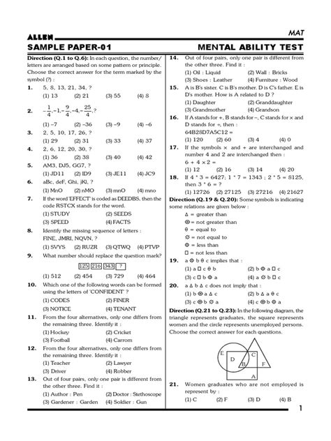 Download Mental Ability Test Papers For Class 8 