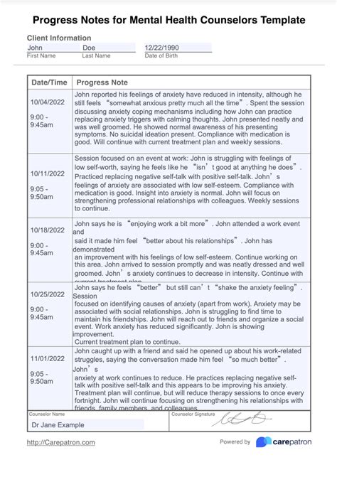 Download Mental Health Progress Notes Wording Examples 