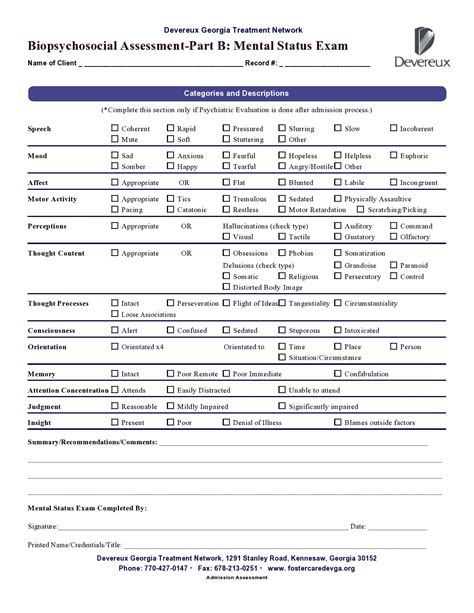 Read Online Mental Status Exam Form Word Document 