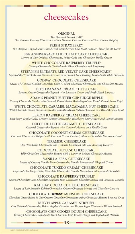 Menu In Cheesecake Factory