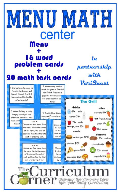 Menu Math Center The Curriculum Corner 123 Menu Math Worksheets Printable - Menu Math Worksheets Printable
