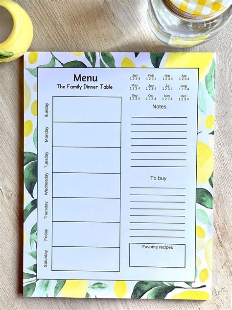 Menu Notepad Shopping List 55 Weeks Journal Daily