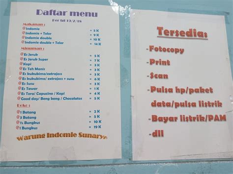 menu warung indomie